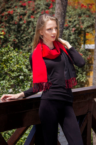 Reversible 100% Baby Alpaca Woven Scarf ~ Natural Fiber Wrap for Women and Men ~ Black/Red - Princesa Inca®