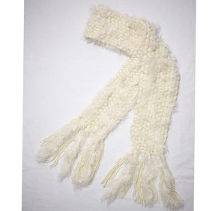 Hand Knit 100% Baby Alpaca Scarf w/ Fur Applications - Natural Fiber Wrap for Women~ Off-White - Princesa Inca®