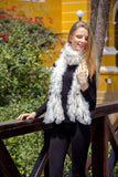 Hand Knit 100% Baby Alpaca Scarf w/ Fur Applications - Natural Fiber Wrap for Women~ Off-White - Princesa Inca®