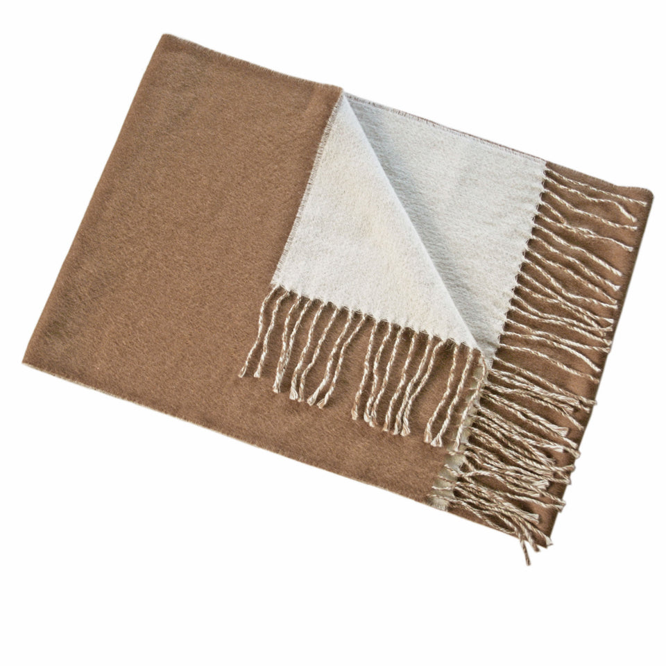 100% Baby Alpaca Scarf - Camel/Off-White - Princesa Inca®