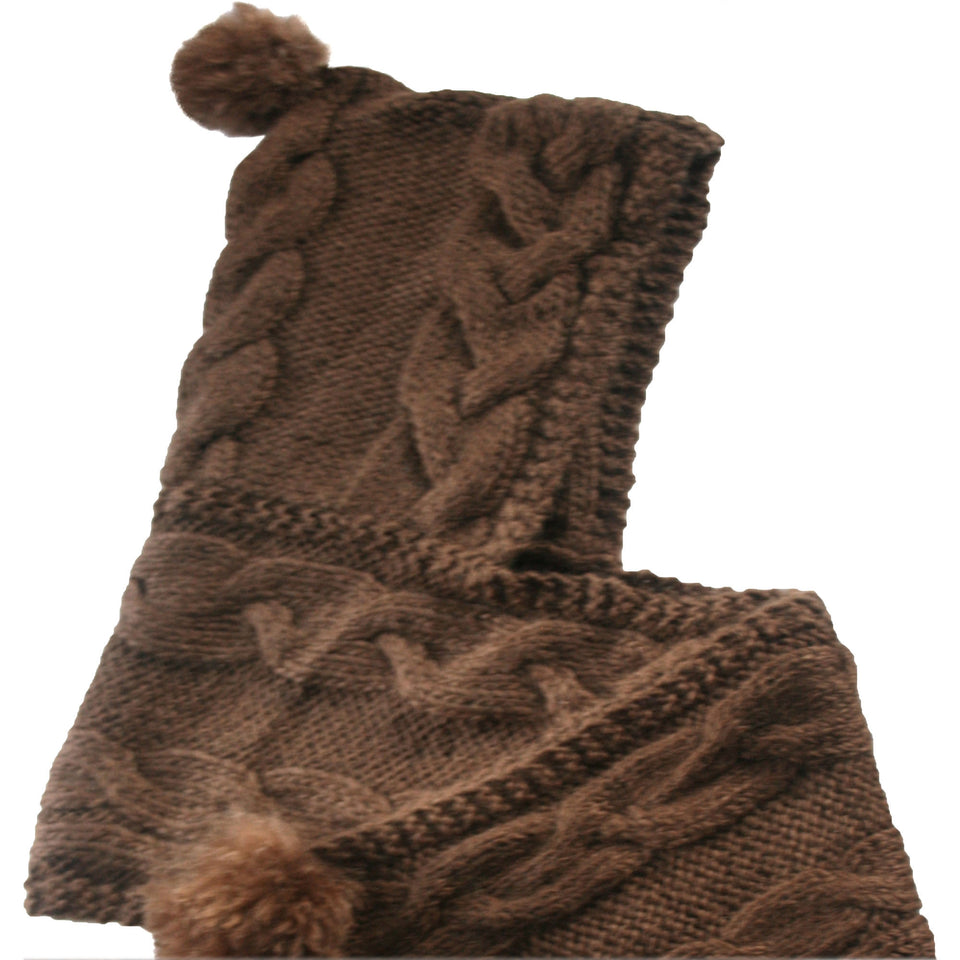 One Piece Hand Knit Baby Alpaca Blend Scarf and Hat for Women and Men ~ Brown - Princesa Inca®