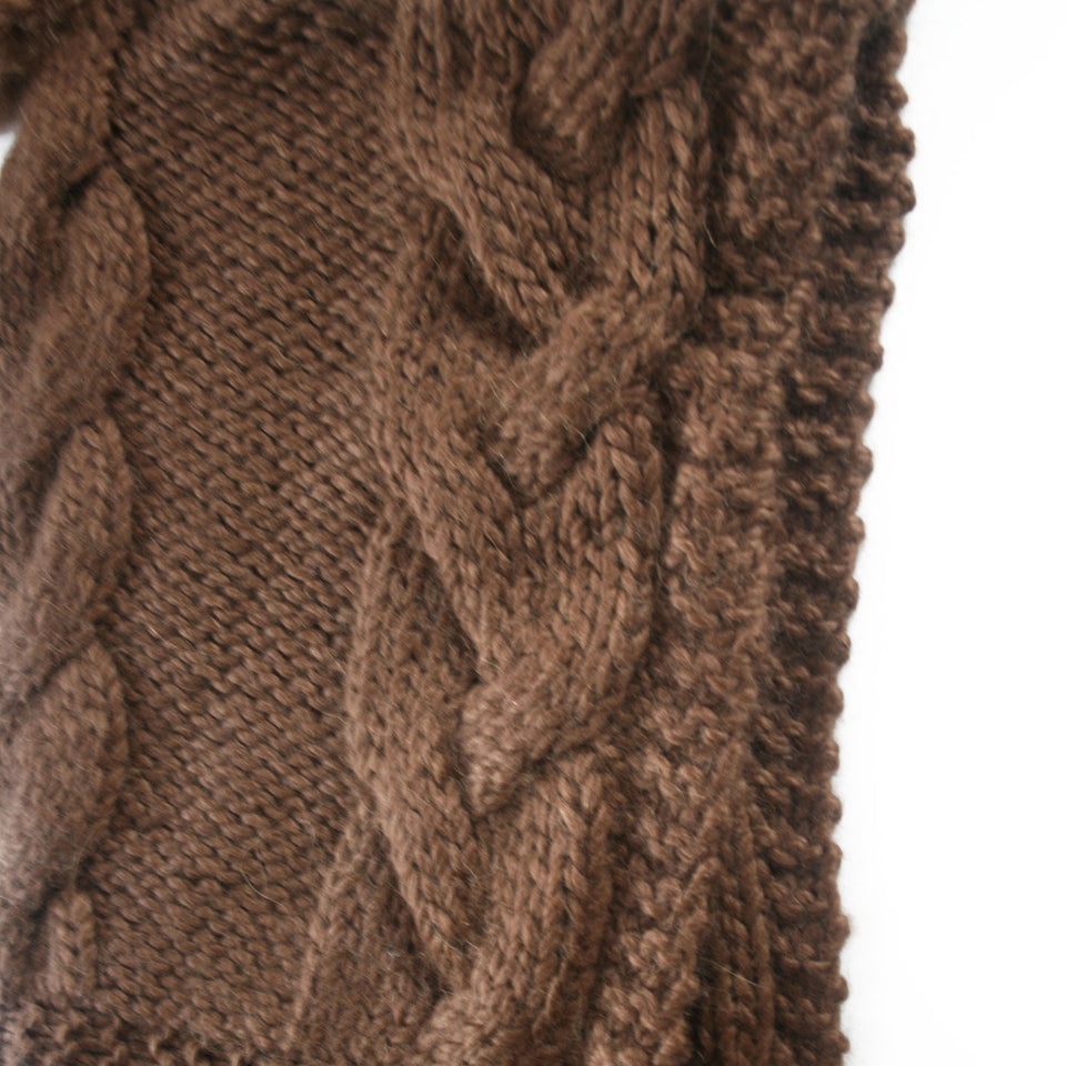 One Piece Hand Knit Baby Alpaca Blend Scarf and Hat for Women and Men ~ Brown - Princesa Inca®