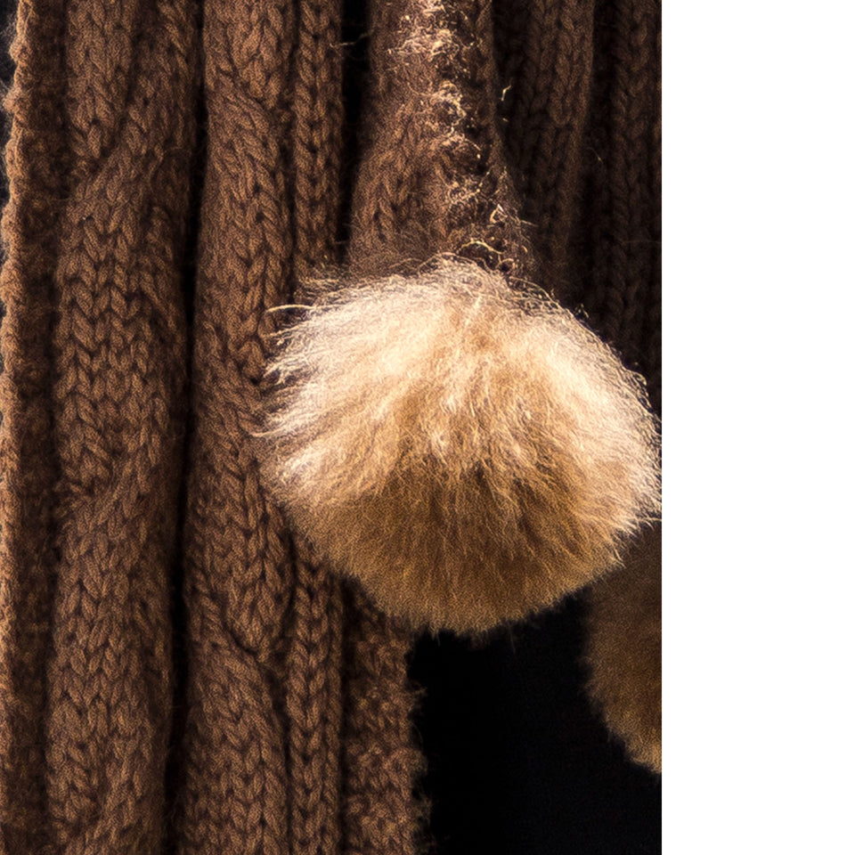 One Piece Hand Knit Baby Alpaca Blend Scarf and Hat for Women and Men ~ Brown - Princesa Inca®