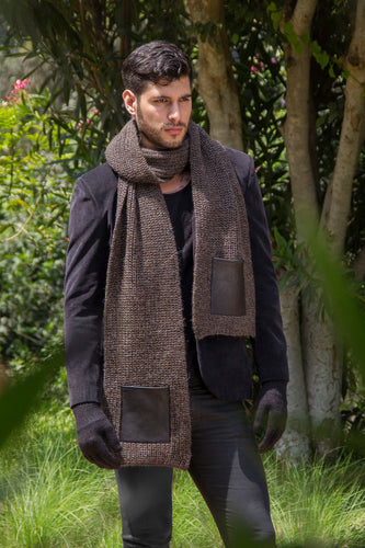 100% Alpaca Knitted Scarf w/ Pocket ~ Brown - Princesa Inca®