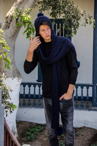One Piece Long Baby Alpaca Blend Scarf Hat  for Women and Men ~ Navy Blue - Princesa Inca®