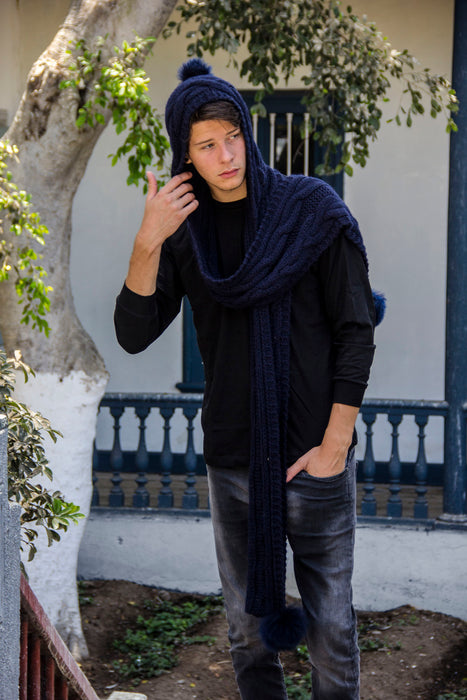 One Piece Long Baby Alpaca Blend Scarf Hat  for Women and Men ~ Navy Blue - Princesa Inca®