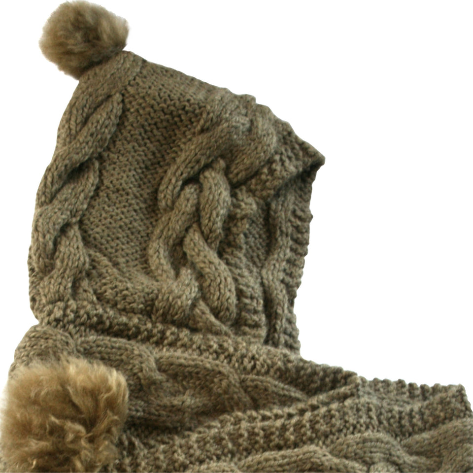 One Piece Hand Knit Baby Alpaca Blend Scarf Hat for Women Men ~ Green - Princesa Inca®
