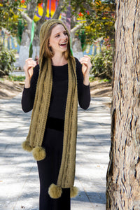 One Piece Hand Knit Baby Alpaca Blend Scarf Hat for Women Men ~ Green - Princesa Inca®