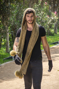One Piece Hand Knit Baby Alpaca Blend Scarf Hat for Women Men ~ Green - Princesa Inca®