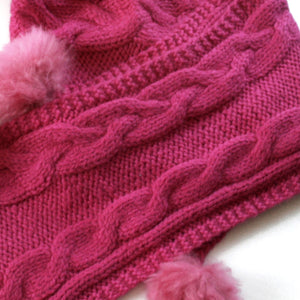 One Piece Hand Knitted Baby Alpaca Blend Scarf Hat for Women ~ Fuchsia - Princesa Inca®