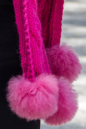 One Piece Hand Knitted Baby Alpaca Blend Scarf Hat for Women ~ Fuchsia - Princesa Inca®