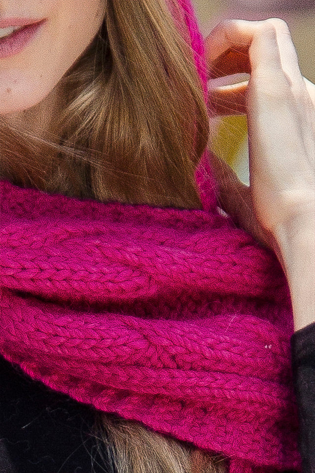 One Piece Hand Knitted Baby Alpaca Blend Scarf Hat for Women ~ Fuchsia - Princesa Inca®