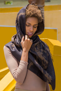 Reversible 100% Baby Alpaca Shawl ~ Dk Brown / Off-White - Princesa Inca®