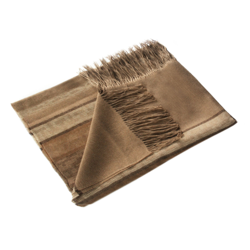 Reversible 100% Baby Alpaca Wool Woven Shawl Wrap ~ Brown/Beige - Princesa Inca®