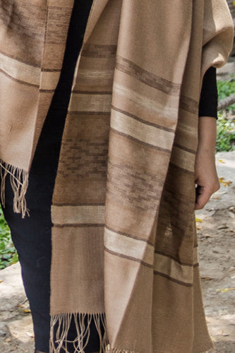 Reversible 100% Baby Alpaca Wool Woven Shawl Wrap ~ Brown/Beige - Princesa Inca®