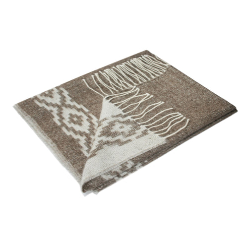 Reversible 100% Baby Alpaca Shawl Wrap ~ Brown / Off-White - Princesa Inca®