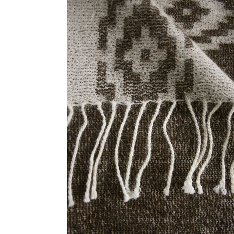Reversible 100% Baby Alpaca Shawl ~ Dk Brown / Off-White - Princesa Inca®