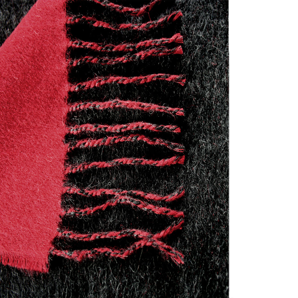 Reversible 100% Baby Alpaca Woven Throw Blanket ~ Dk Gray / Red - Princesa Inca®