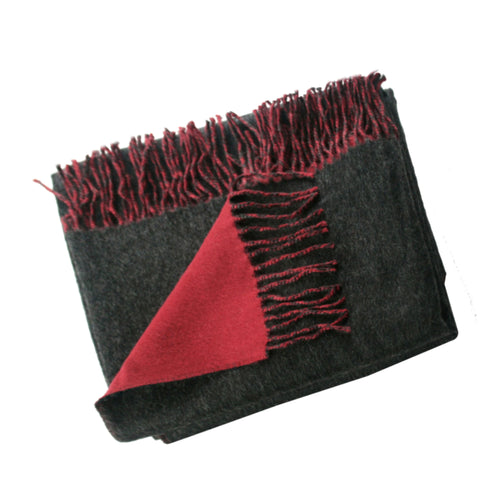 Reversible 100% Baby Alpaca Woven Throw Blanket ~ Dk Gray / Red - Princesa Inca®