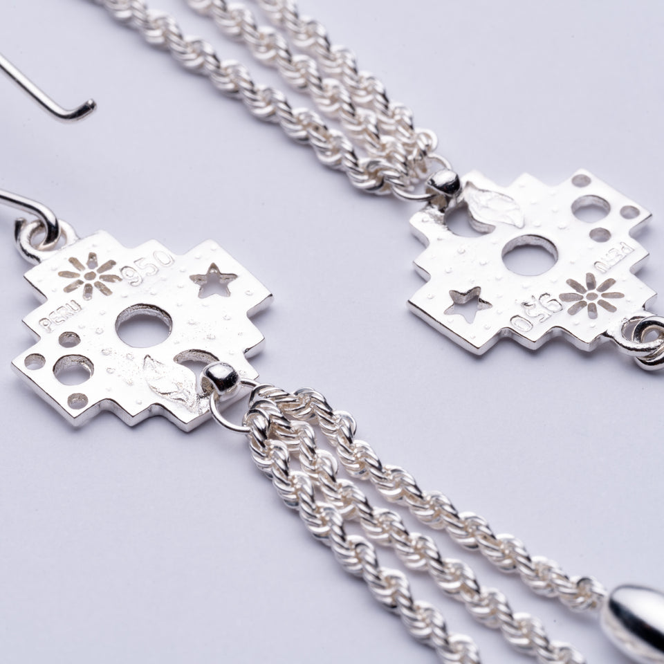 Andean Cross 950 Silver Earrings Jewelry - Princesa Inca®